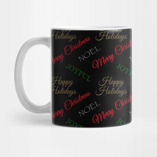 Christmas Holiday Word Collage with Black Background Mug